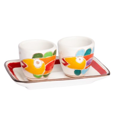 Set Tazzine da caffè con Vassoio Pesci ceramiche de simone Set Tazzine da caffè con Vassoio Pesci ceramiche de simone